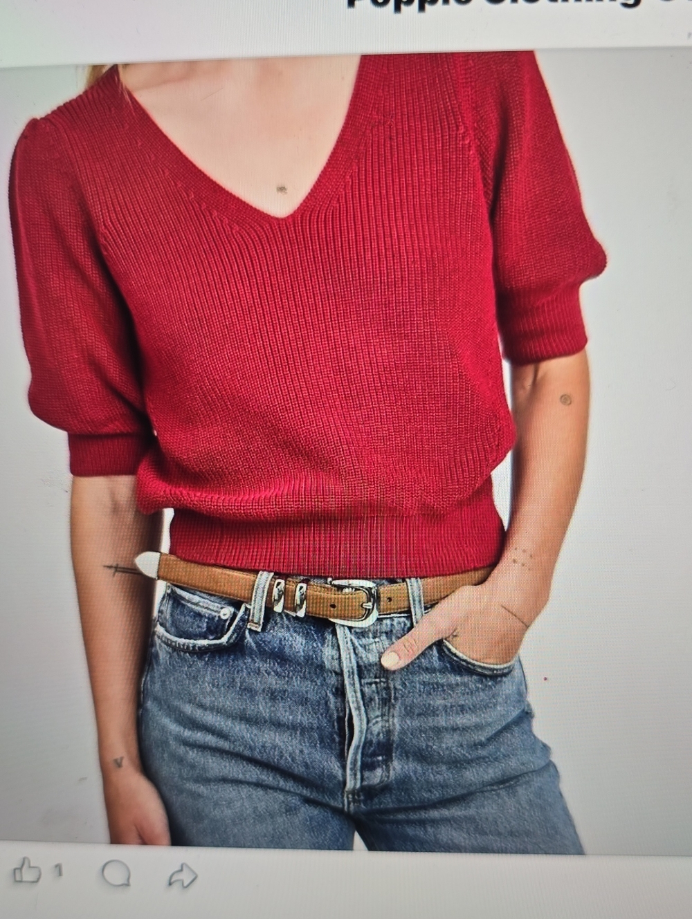 Gentle Fawn Red V-Neck Short Sleeve Sweater L